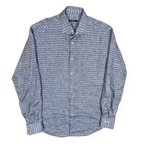 Pal Zileri 100% Linen Dress Shirt Made in Italy Long Sleeve Dot 42 16 1/2 Large